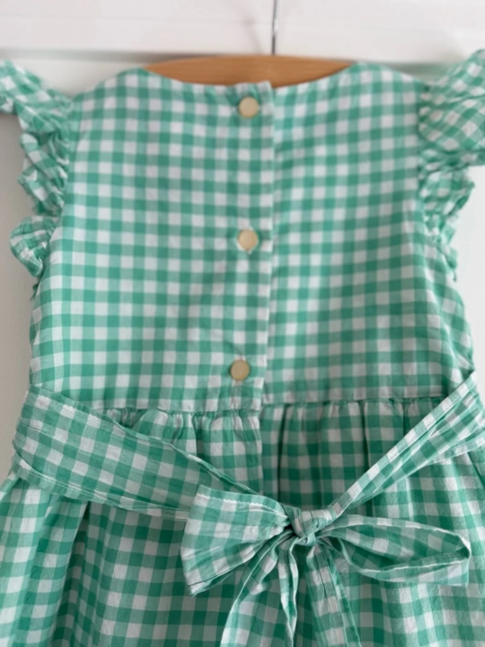 Chaps Toddler Girls 18M Green Gingham Dress Ruffle Hem Floral Detail - Picture 10 of 14